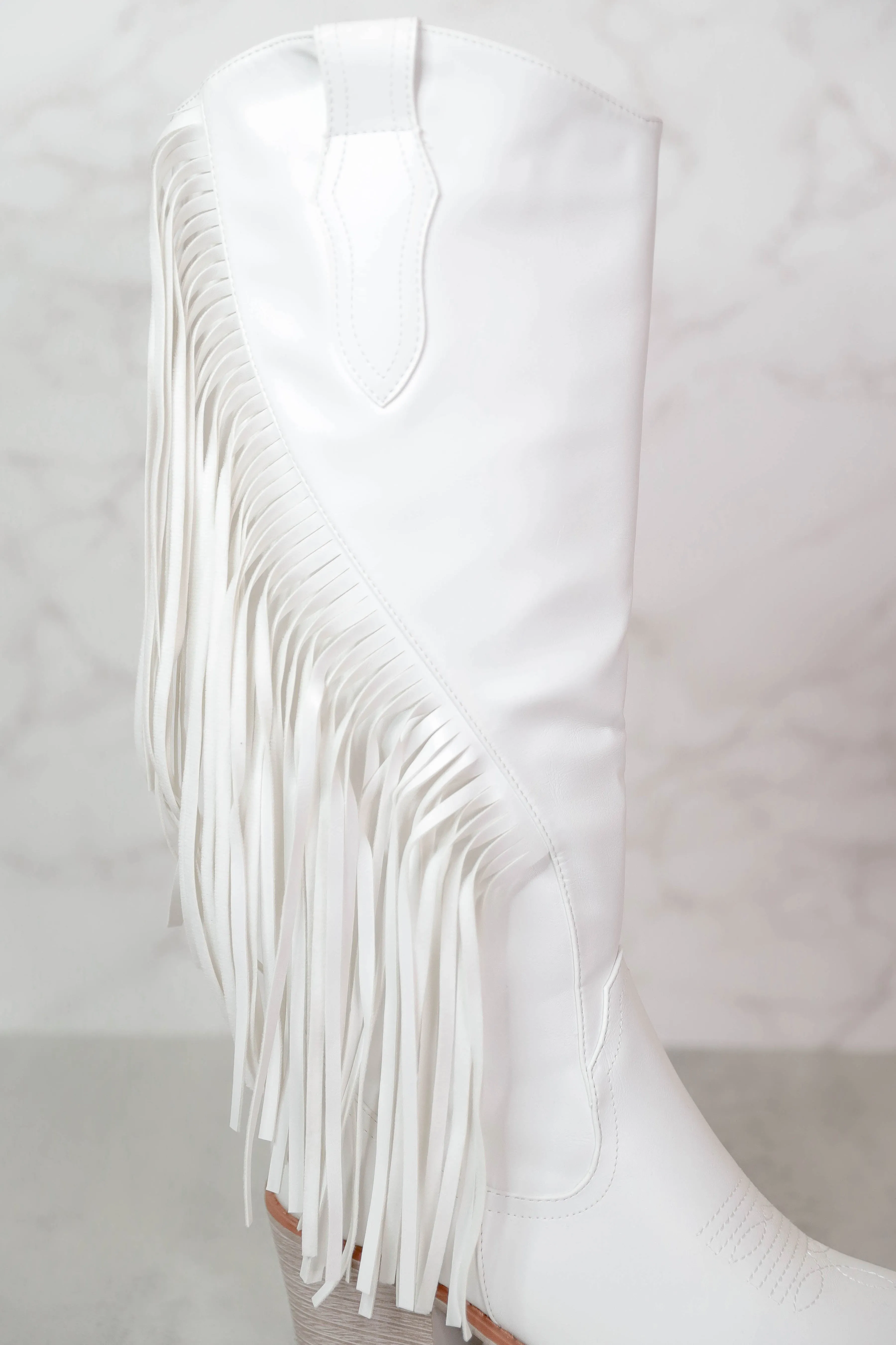 Priscilla Fringe Western Boots-White