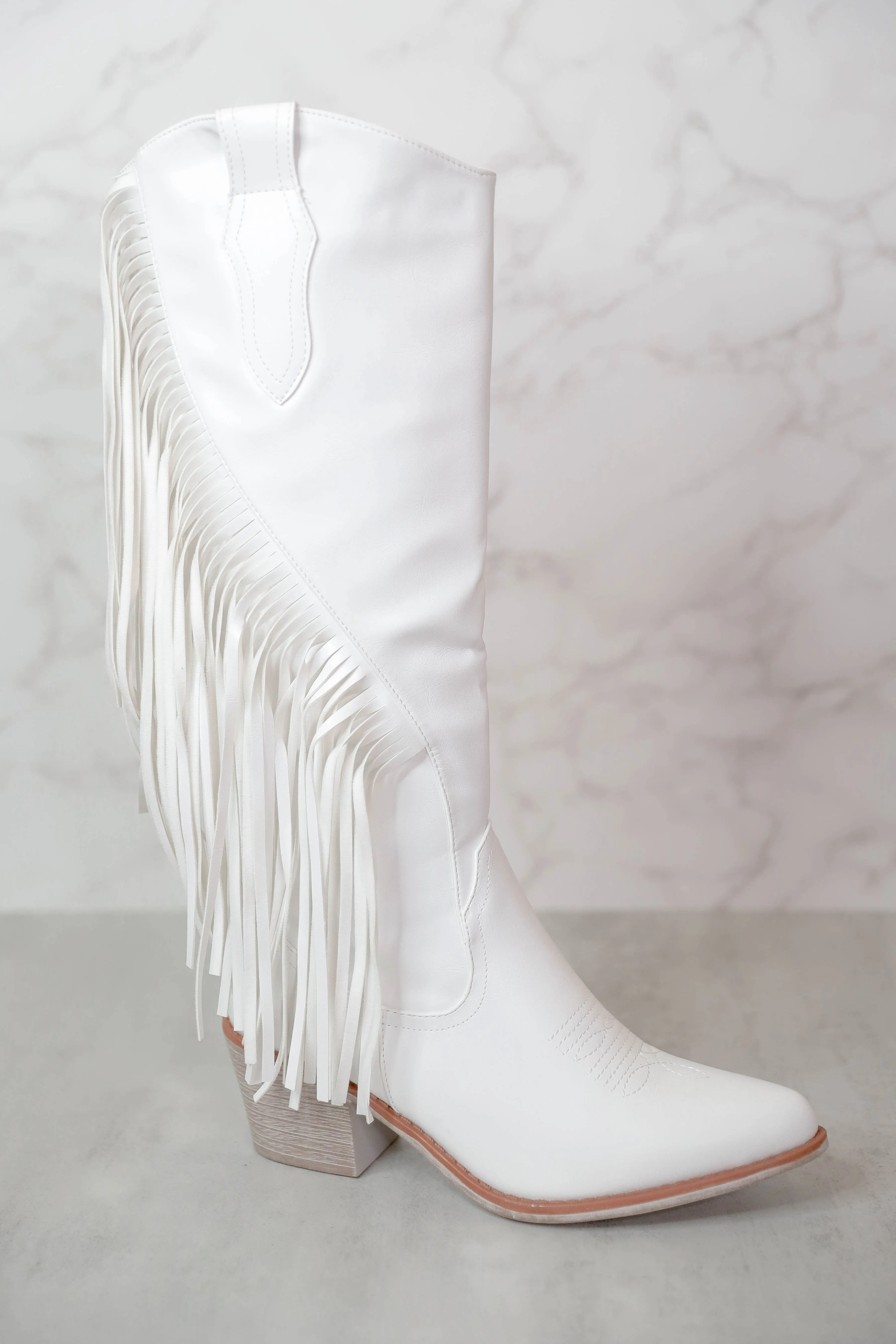 Priscilla Fringe Western Boots-White