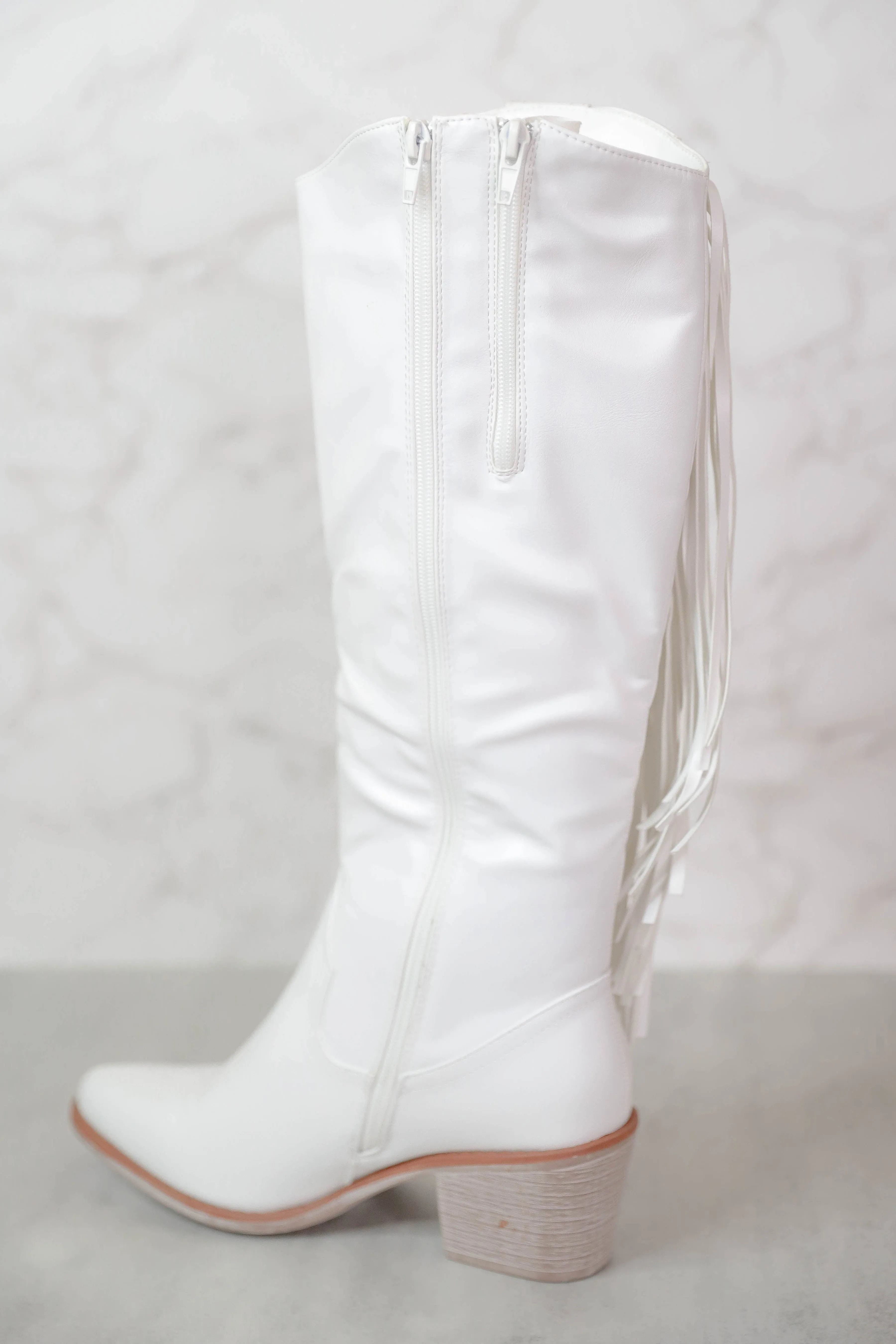 Priscilla Fringe Western Boots-White