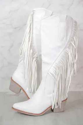 Priscilla Fringe Western Boots-White