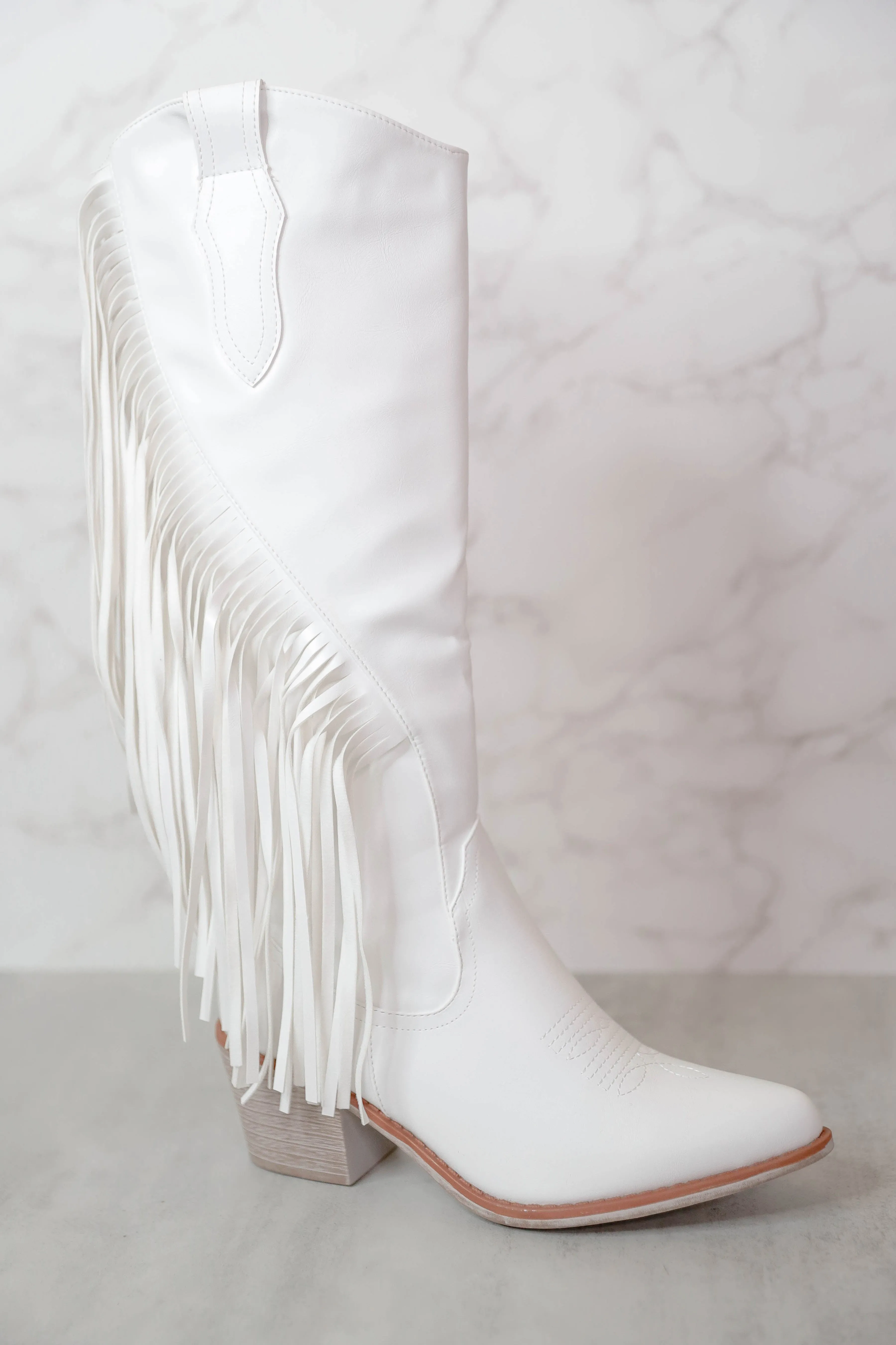 Priscilla Fringe Western Boots-White