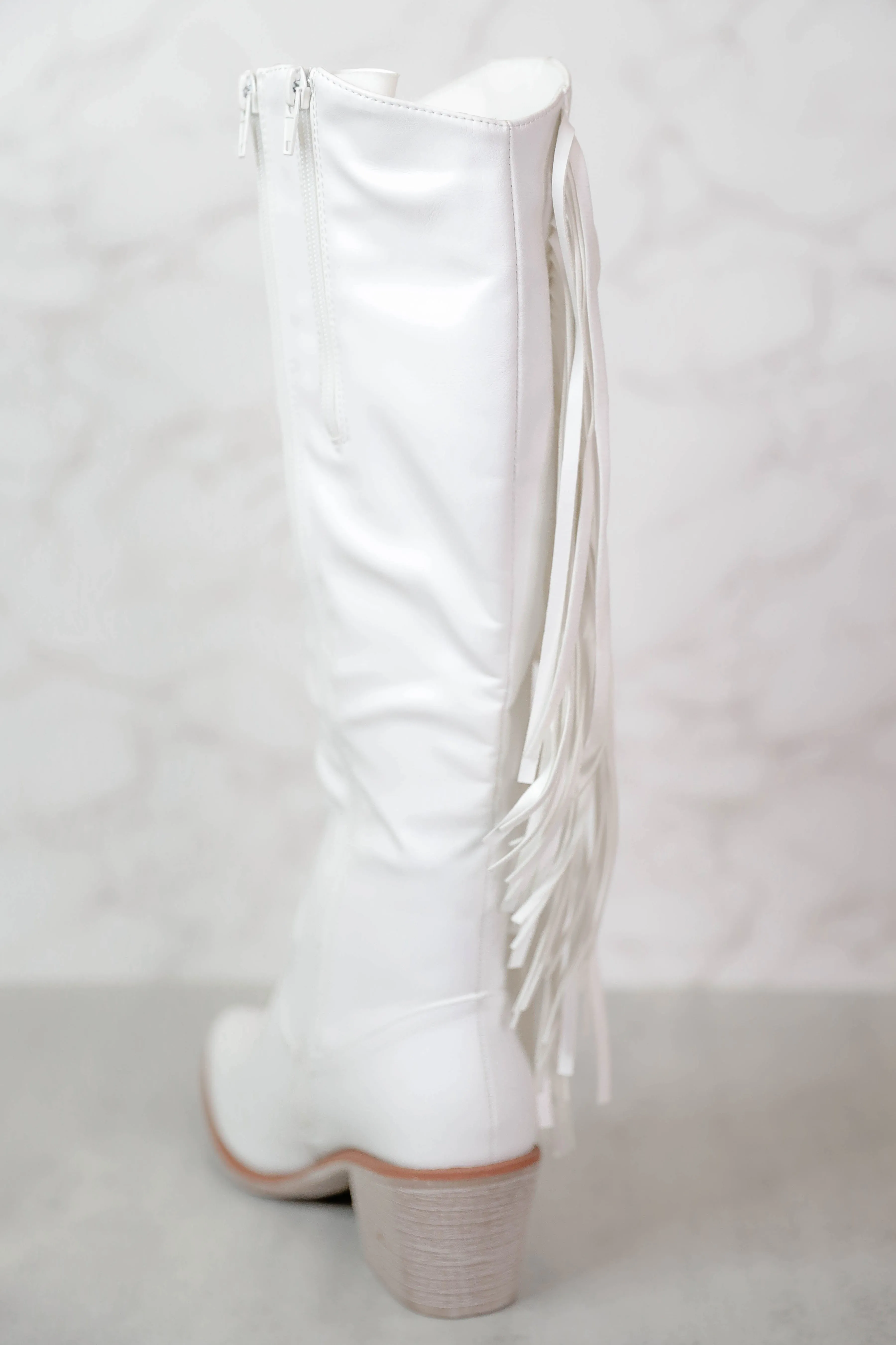 Priscilla Fringe Western Boots-White