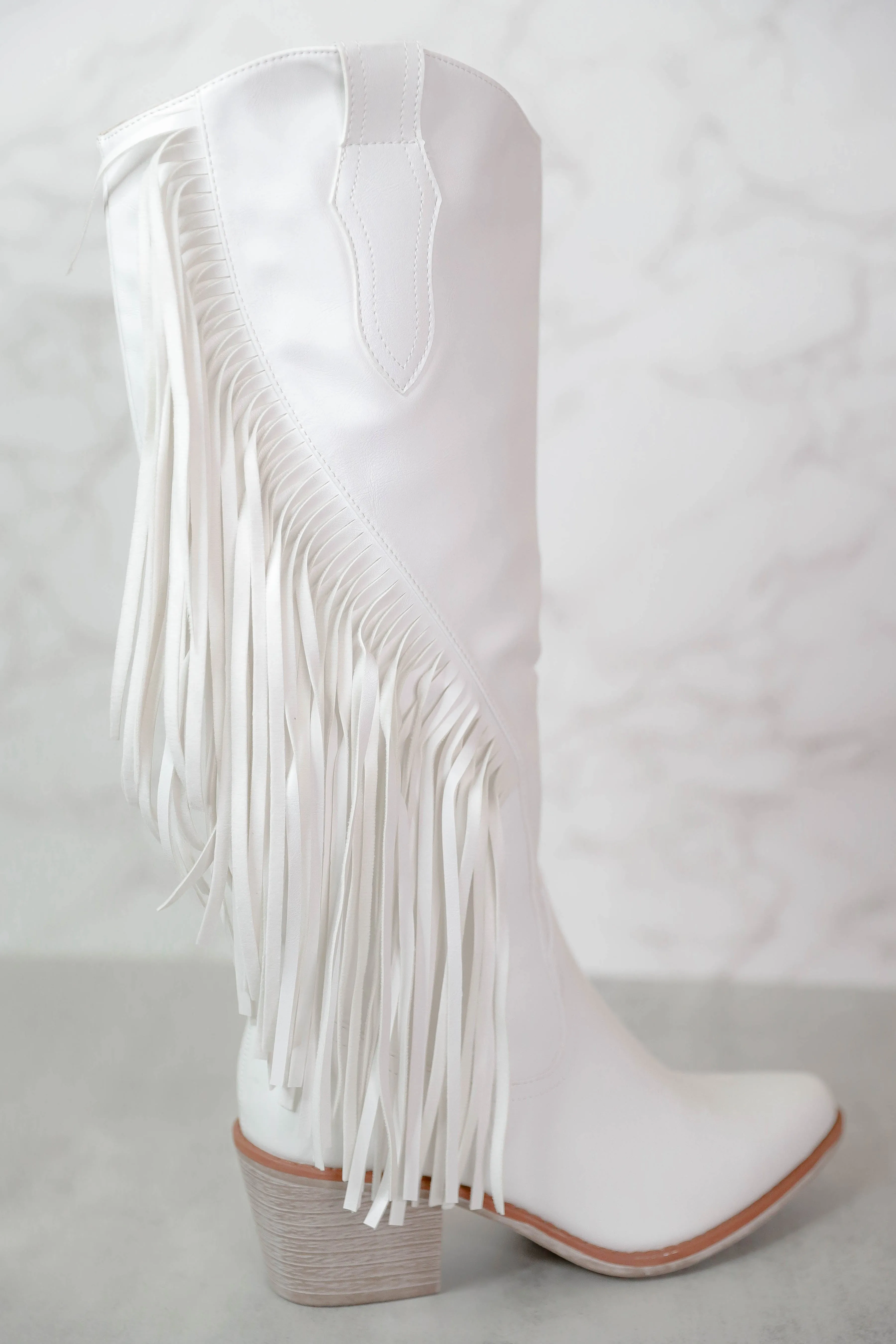 Priscilla Fringe Western Boots-White