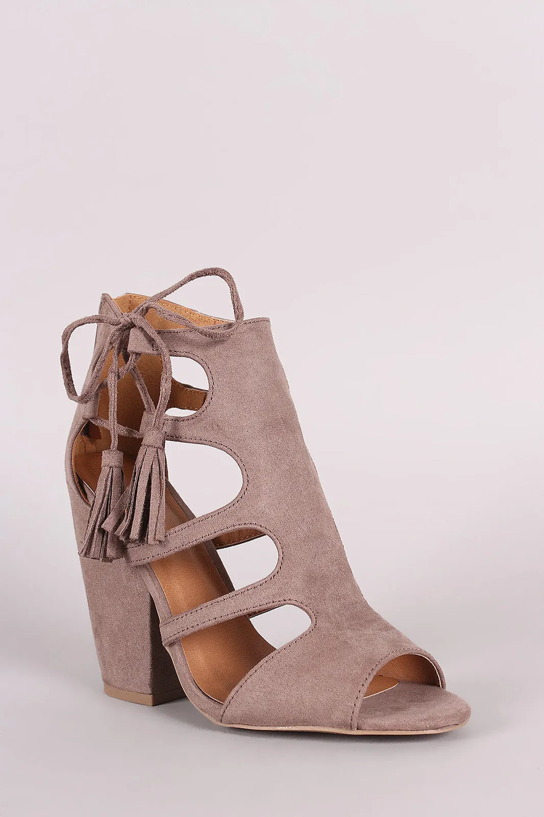 Qupid Cage Side Lace Up Chunky Heel