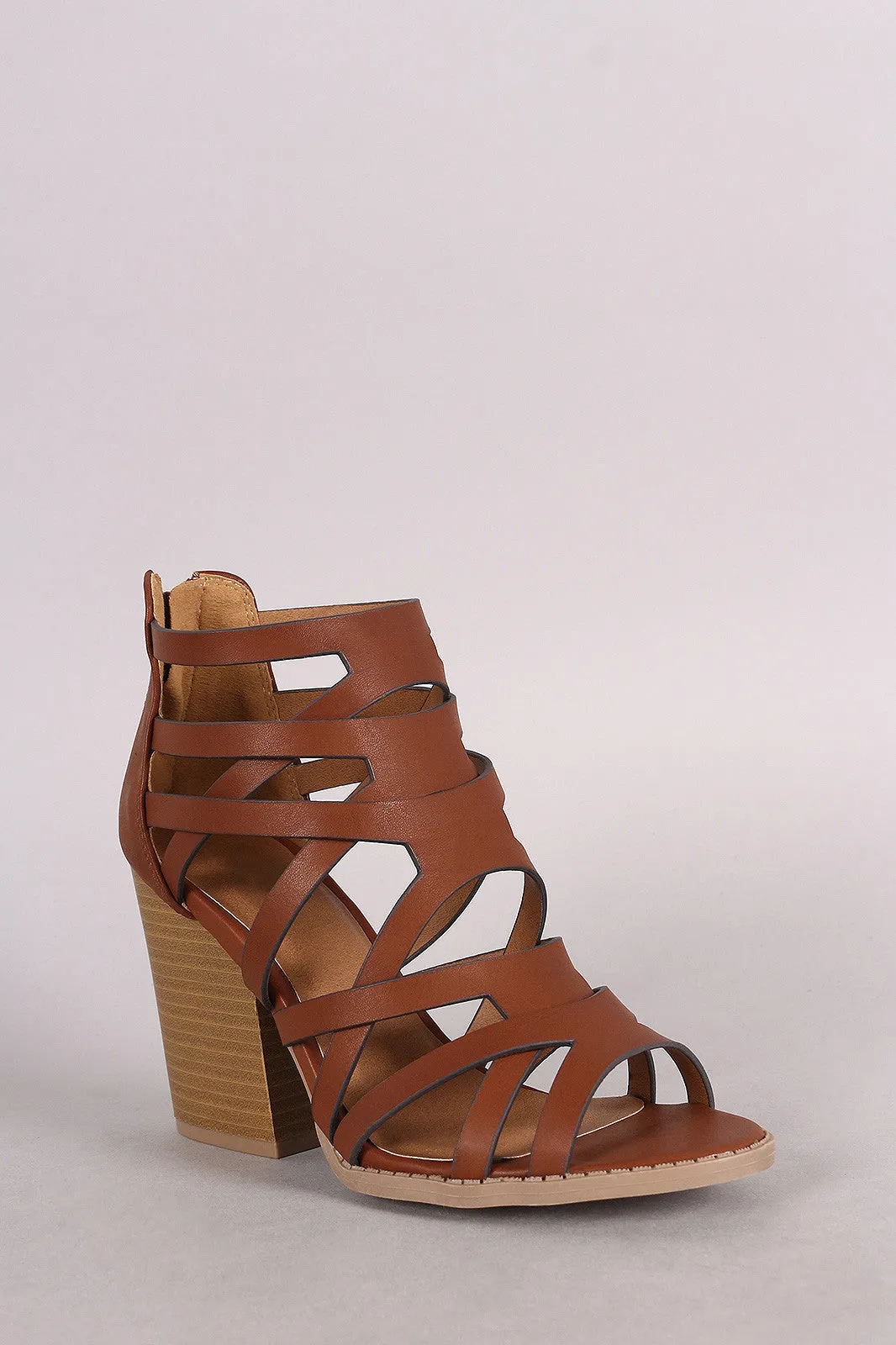 Qupid Strappy Overlapping Caged Chunky Heel