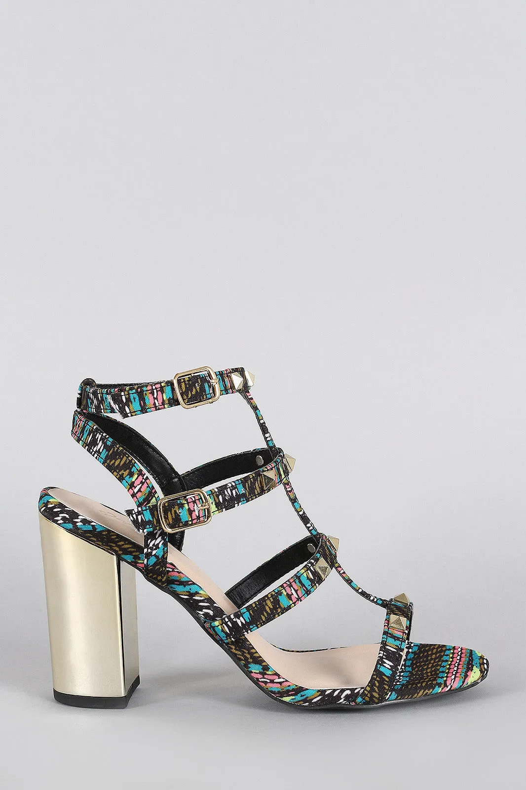 Qupid Studded Multi Print Retro Reflective Chunky Heel