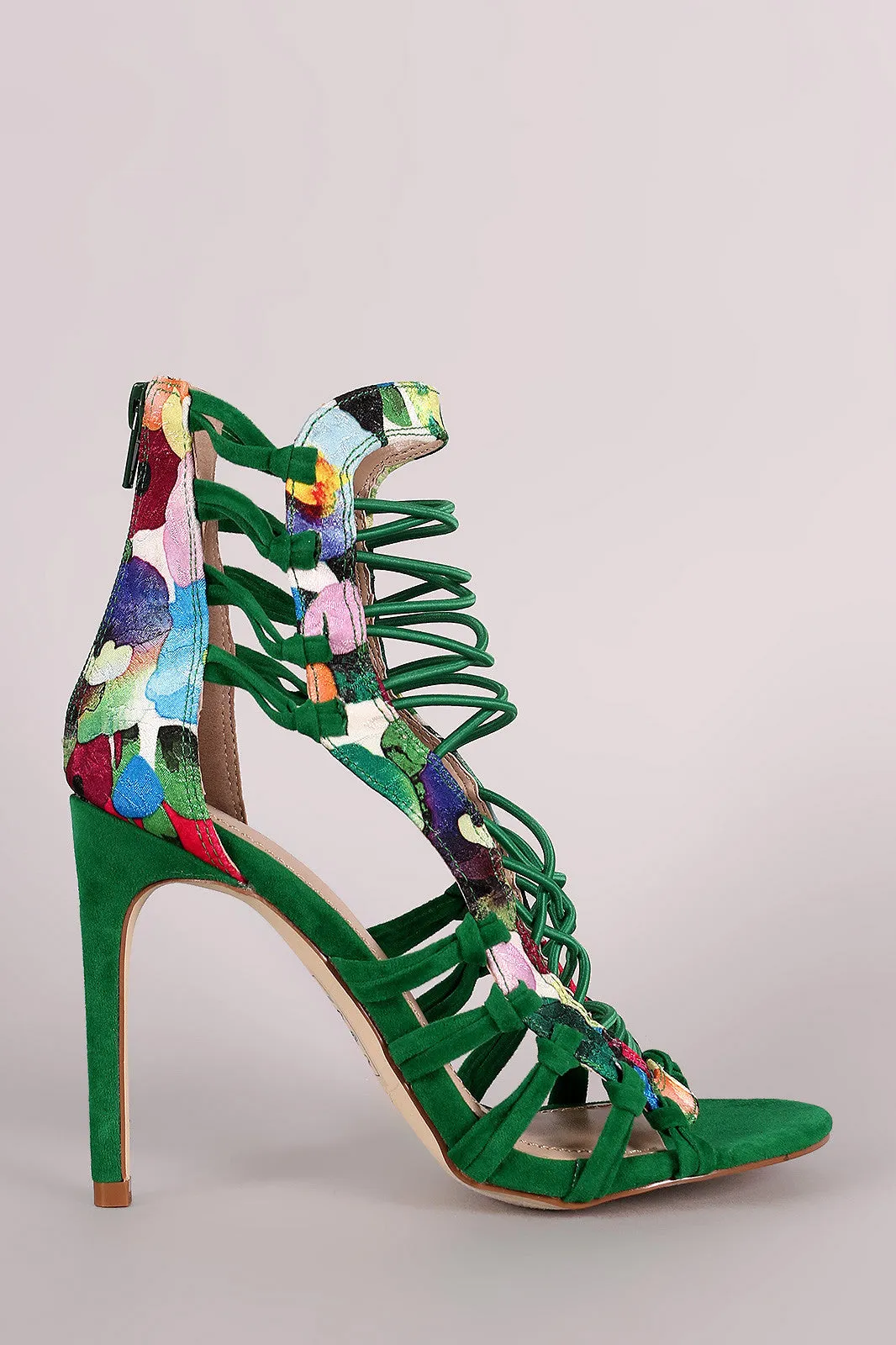 Shoe Republic LA Watercolor Floral Strappy Stiletto Heel