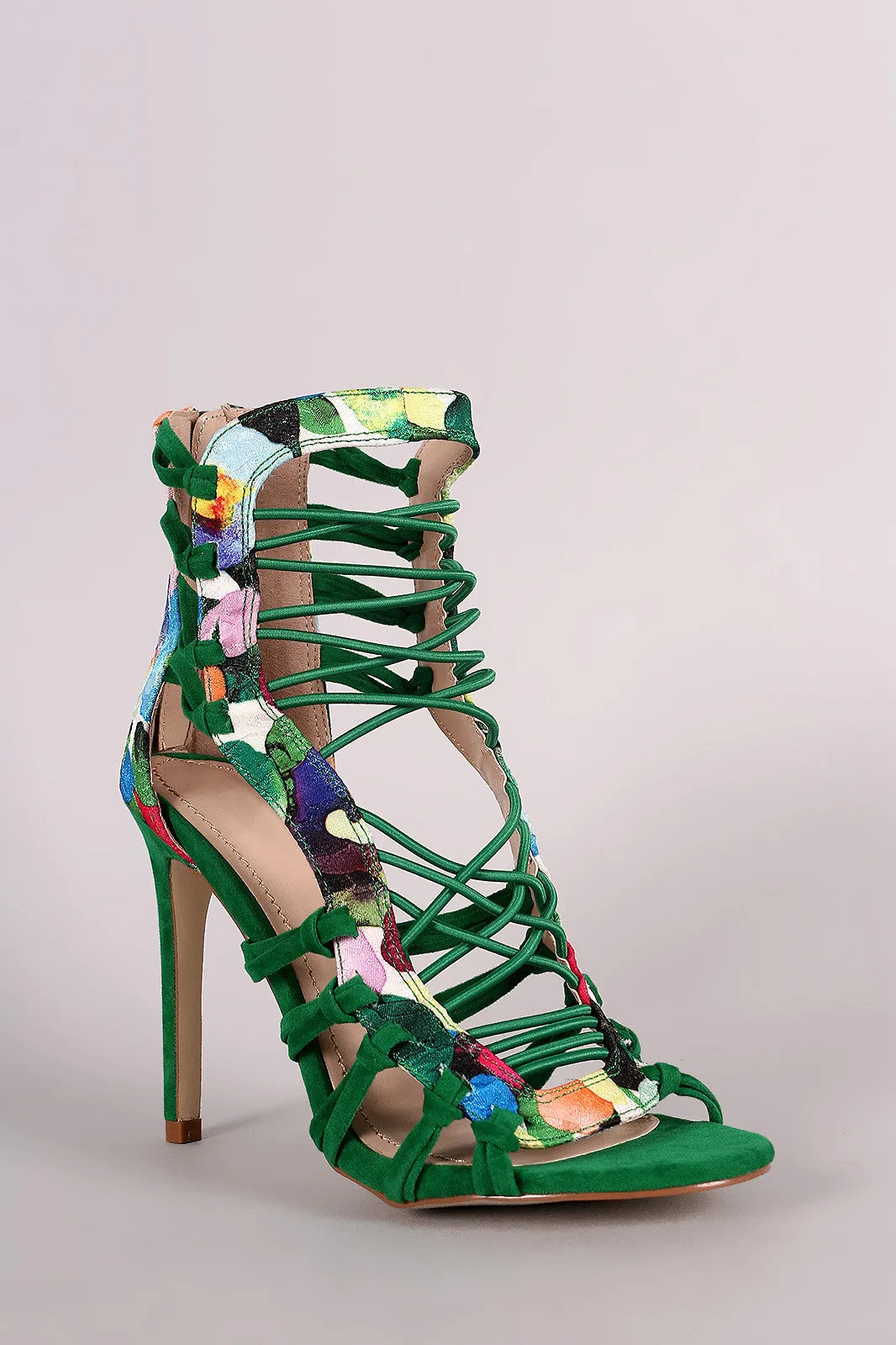 Shoe Republic LA Watercolor Floral Strappy Stiletto Heel