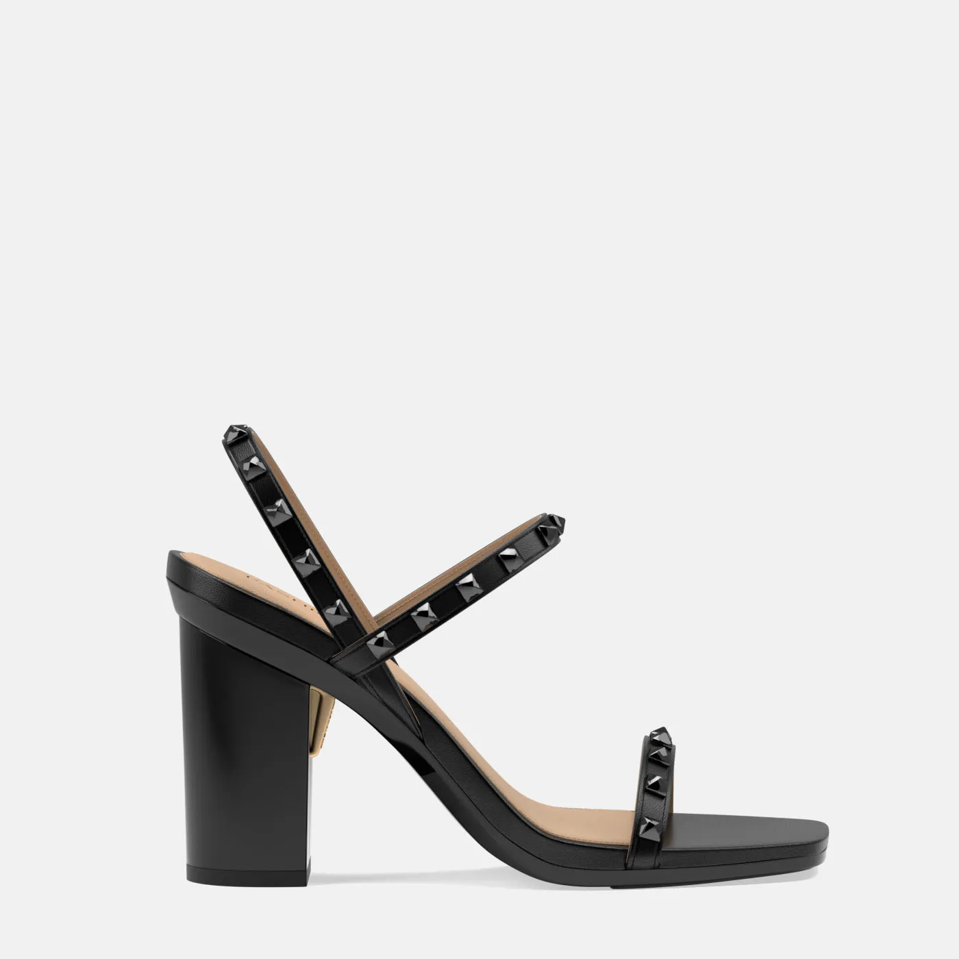 The Slingback Miranda - Coal Leather Stud   Block Heel Kit 4 Coal-FINAL SALE