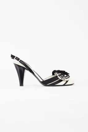 Vintage Black & White Canvas Camellia Heel