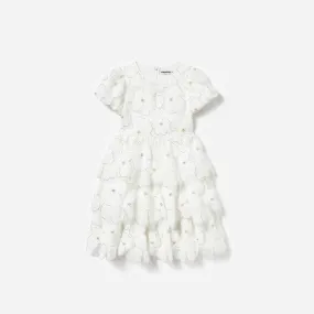 White Embellished Tulle Short Sleeve Dress