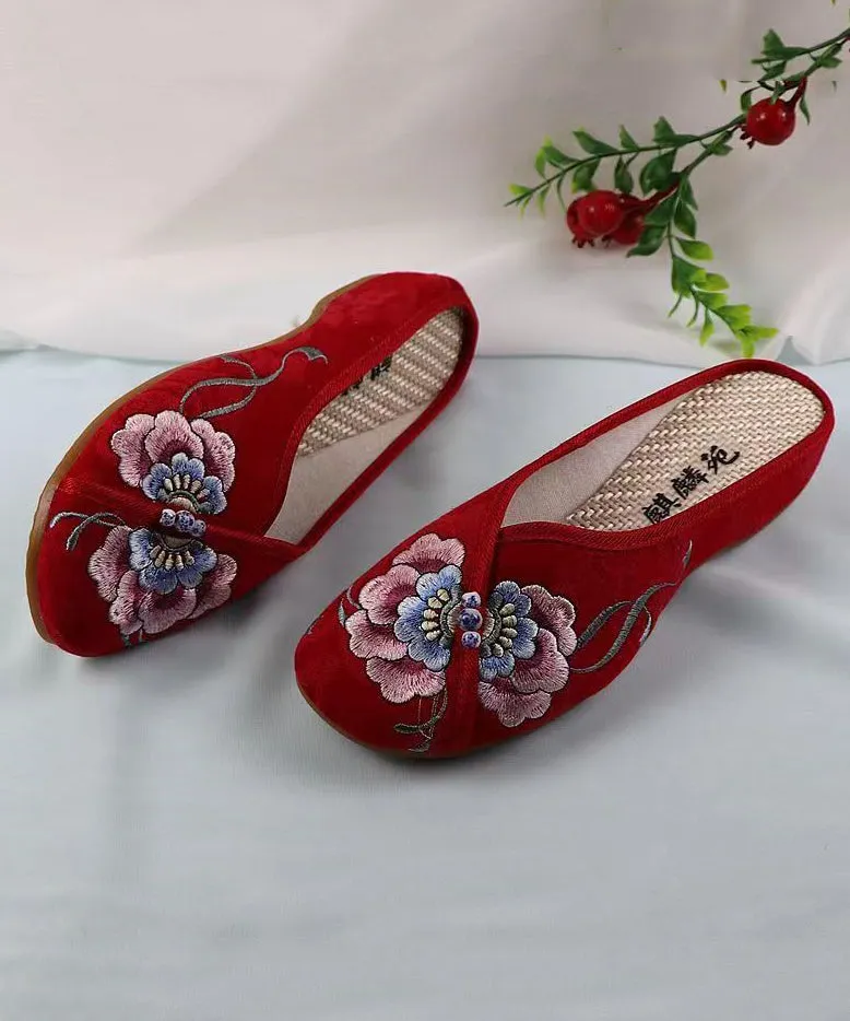 White Wedge Cotton Fabric Bohemian Embroidery Slide Sandals CZ1053