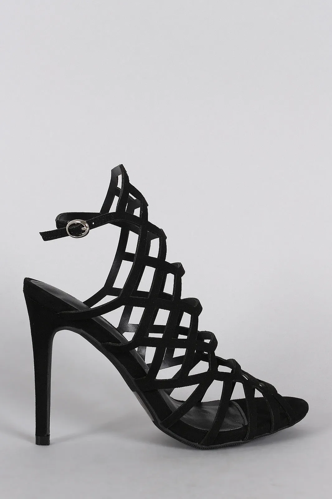 Wild Diva Lounge Caged Peep Toe Stiletto Heel