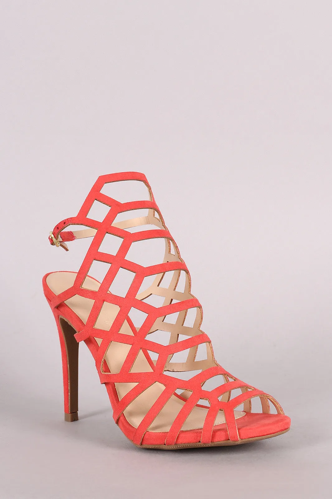 Wild Diva Lounge Caged Peep Toe Stiletto Heel